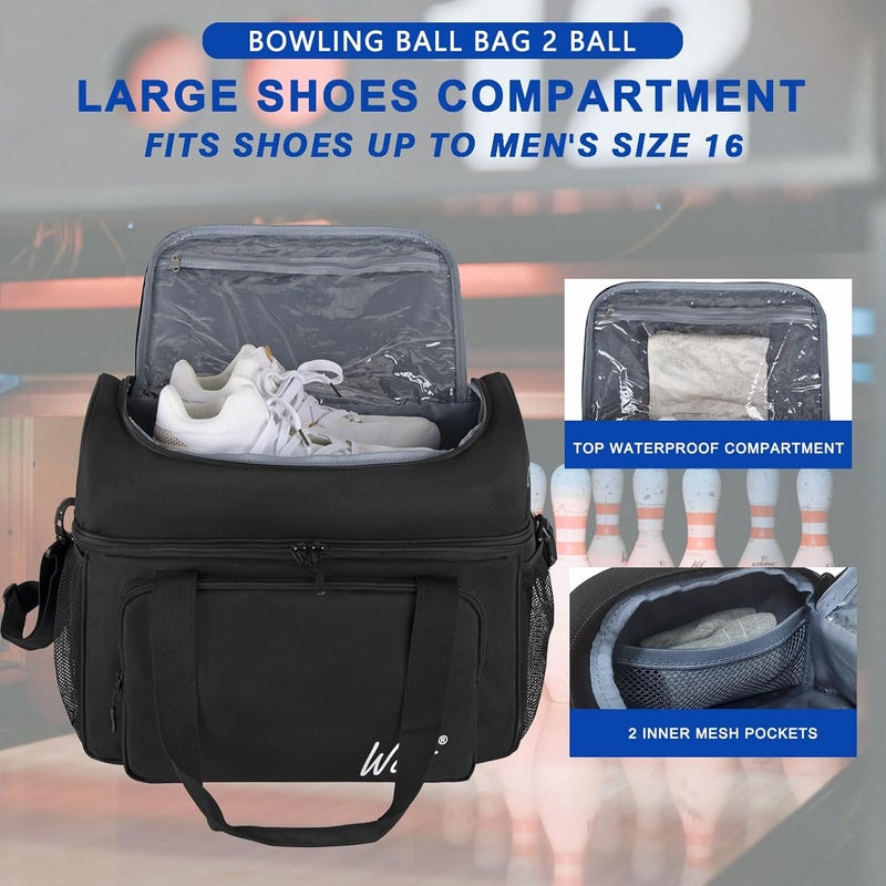 WOLT 2 Ball Bowling Bag with Padded Holder - Fits Shoes Up to Mens Size 16, Bowling Accessories - Image 4